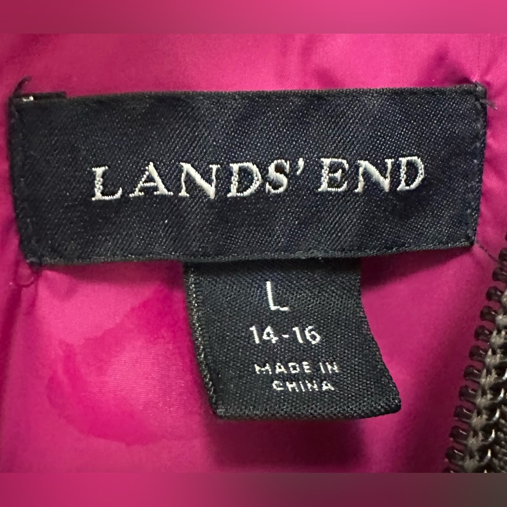 Lands End Quilted Puffer Jacket Brown Pink Womens Size Large - Picture 3 of 4